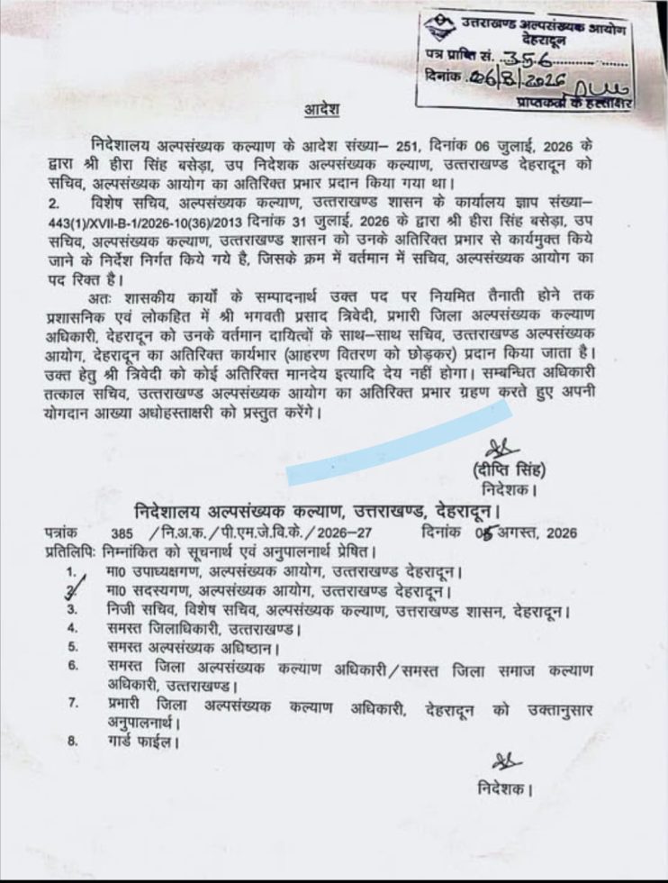 अल्पसंख्यक आयोग के सचिव की जिम्मेदारी त्रिवेदी को