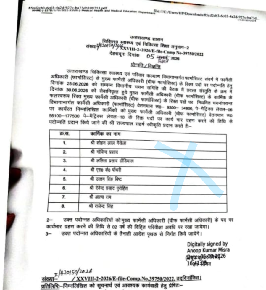 खुशखबरी – स्वास्थ्य विभाग में प्रमोशन का सावन